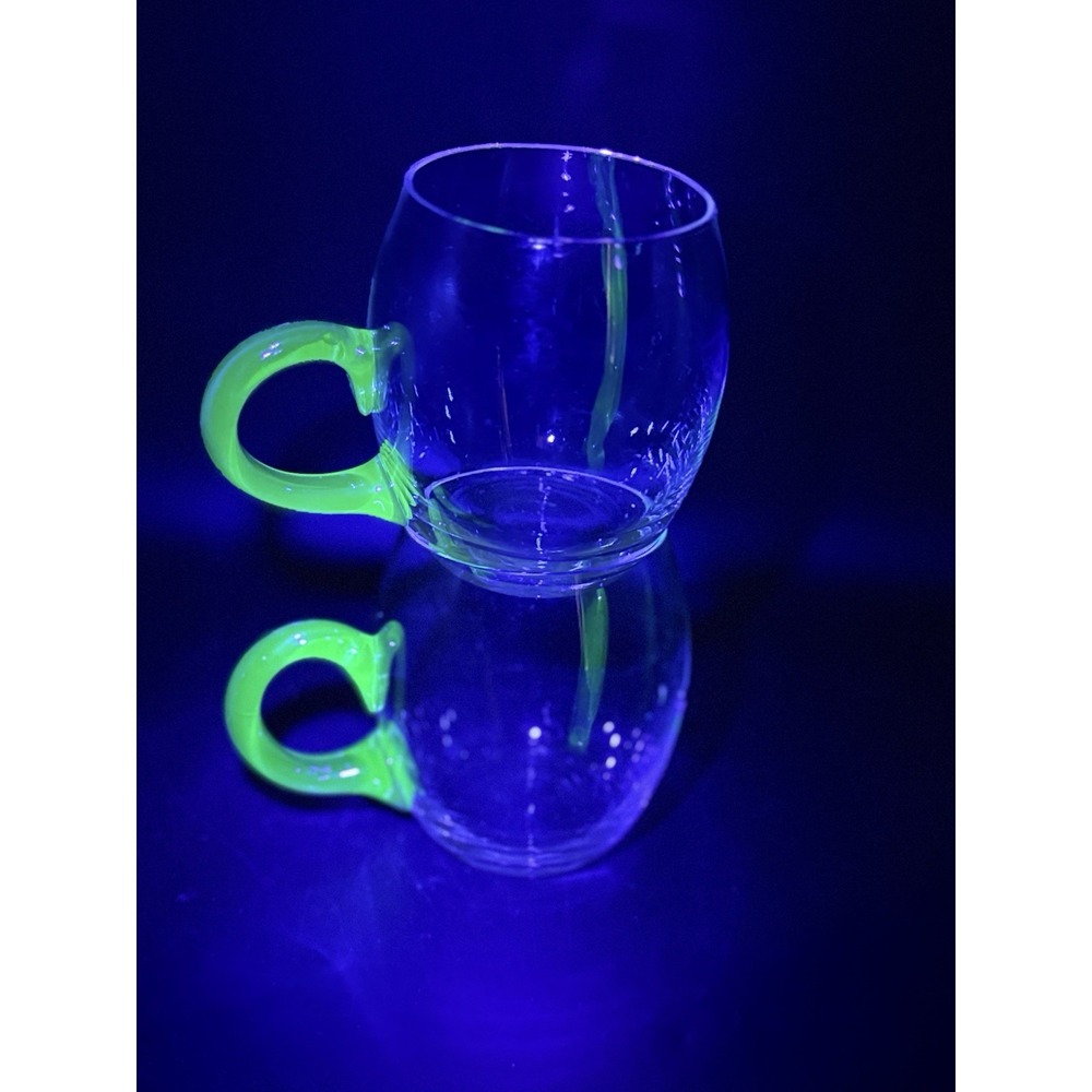 Vintage Uranium Glass Punch Cups Mugs UV Glow Green Set MINT